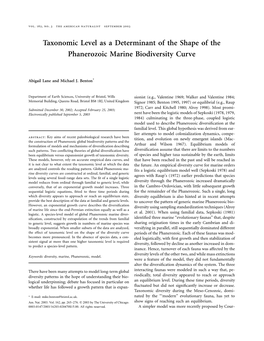 Taxonomic Level As a Determinant of the Shape of the Phanerozoic Marine Biodiversity Curve