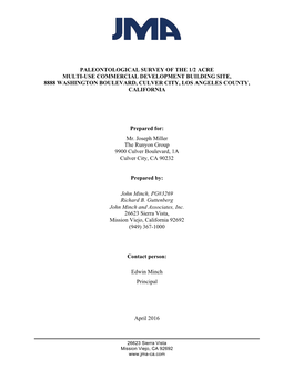 Paleontological Survey of the 1/2 Acre Multi-Use Commercial Development Building Site, 8888 Washington Boulevard, Culver City, Los Angeles County, California