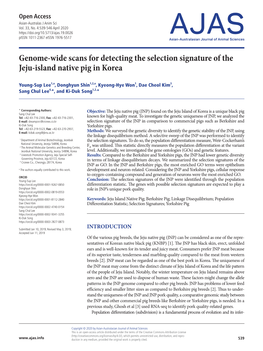 Genome-Wide Scans for Detecting the Selection Signature of the Jeju-Island Native Pig in Korea