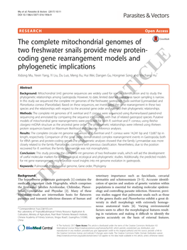 The Complete Mitochondrial Genomes of Two Freshwater Snails Provide