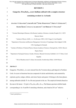 REVISION 1 Gungerite, Tlas5sb4s13, a New Thallium