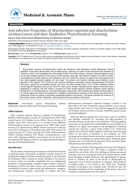 Anti-Infective Properties of Brachychiton Rupestris And