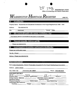 WASHINGTON HERITAGE REGISTER Page One