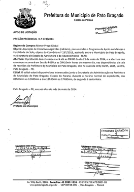 Prefeitura Do Municipio De Pato Bragado Estado Do Paraná