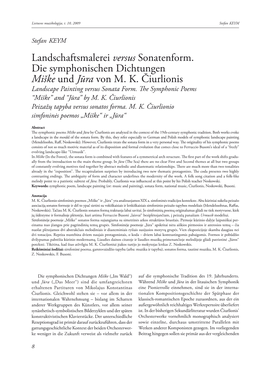 Landschaftsmalerei Versus Sonatenform. Die Symphonischen Dichtungen Miške Und Jūra Von M