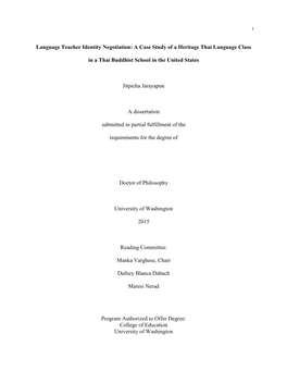 A Case Study of a Heritage Thai Language Class in a Thai Buddhist School in the United States