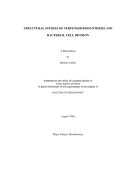 Structural Studies of Terpenoid Biosynthesis And