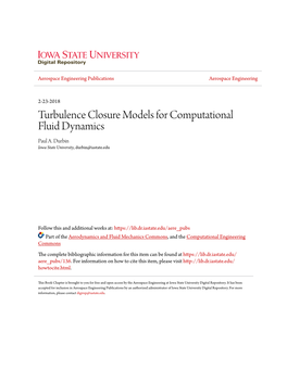 Turbulence Closure Models for Computational Fluid Dynamics Paul A