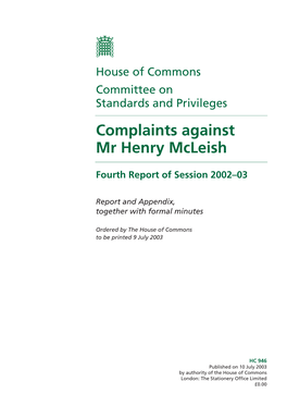 Complaints Against Mr Henry Mcleish