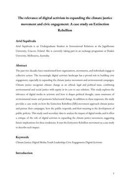 The Relevance of Digital Activism in Expanding the Climate Justice Movement and Civic Engagement: a Case Study on Extinction Rebellion