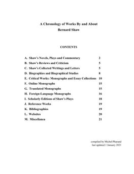 A Chronology of Works by and About Bernard Shaw