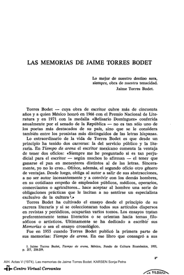 Actas V. AIH. Las Memorias De Jaime Torres Bodet. KARSEN Sonja Petra