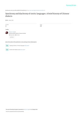 Synchrony and Diachrony of Sinitic Languages: a Brief History of Chinese Dialects