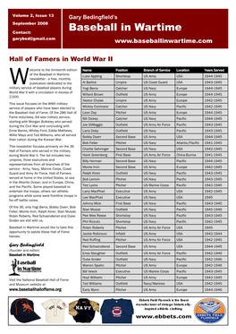 Baseball in Wartime Newsletter No 13 Now Available
