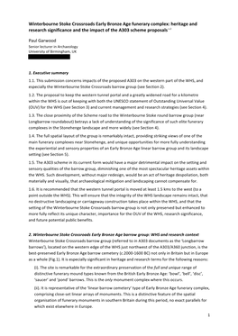 Winterbourne Stoke Crossroads Early Bronze Age Funerary Complex: Heritage and Research Significance and the Impact of the A303 Scheme Proposals V.2