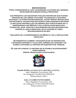 BIENVENIDOS Para Conmemorar El Lxxv Aniversario Luctuoso Del General De División Saturnino Cedillo Martínez Les Presento