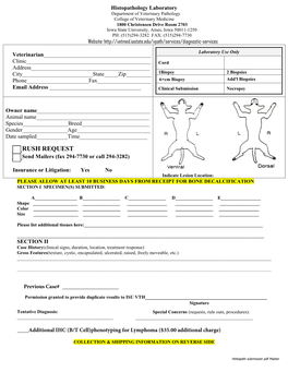 Histopathology Submission Form and Submit It with the Specimen