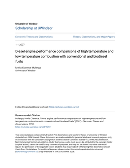 Diesel Engine Performance Comparisons of High Temperature and Low Temperature Combustion with Conventional and Biodiesel Fuels