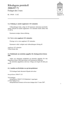 Snabbprotokoll 2006/07:71, Fredagen Den 2