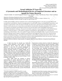 Sexual Addiction 25 Years On: a Systematic and Methodological Review of Empirical Literature and an Agenda for Future Research Joshua B