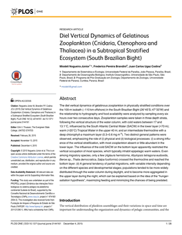 Diel Vertical Dynamics of Gelatinous Zooplankton (Cnidaria, Ctenophora and Thaliacea) in a Subtropical Stratified Ecosystem (South Brazilian Bight)