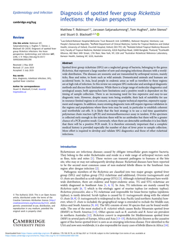 Diagnosis of Spotted Fever Group Rickettsia Infections: the Asian Perspective Cambridge.Org/Hyg