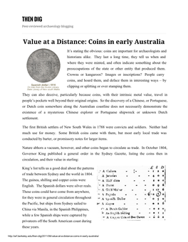 Value at a Distance: Coins in Early Australia