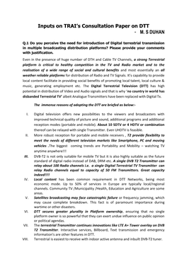 Inputs on TRAI's Consultation Paper On