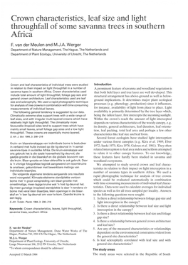 Crown Characteristics, Leaf Size and Light Throughfall of Some Savanna Trees in Southern Africa