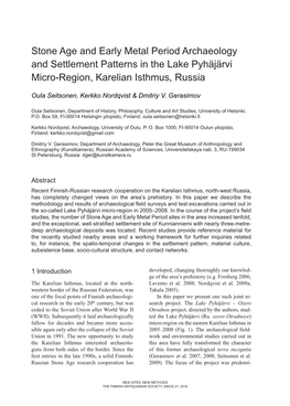 Stone Age and Early Metal Period Archaeology and Settlement Patterns in the Lake Pyhäjärvi Micro-Region, Karelian Isthmus, Russia