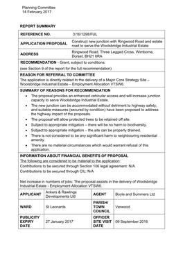 Planning Committee 14 February 2017 REPORT SUMMARY