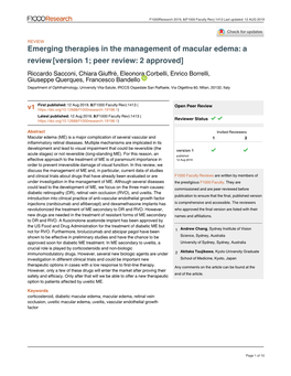 Emerging Therapies in the Management Of