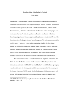'Twin Loyalties': John Buchan's England David Goldie John
