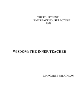 Wisdom: the Inner Teacher