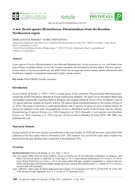 A New Dyckia Species (Bromeliaceae, Pitcairnioideae) from the Brazilian Northeastern Region