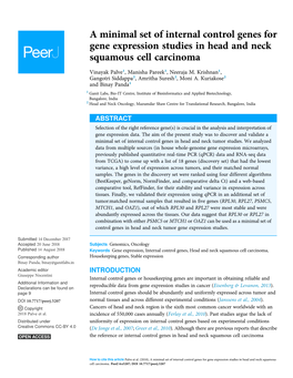 A Minimal Set of Internal Control Genes for Gene Expression Studies in Head and Neck Squamous Cell Carcinoma