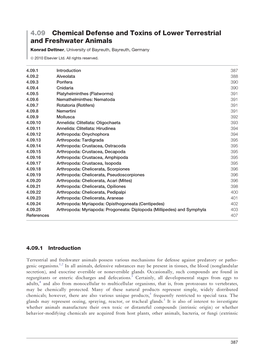 4.09 Chemical Defense and Toxins of Lower Terrestrial and Freshwater Animals Konrad Dettner, University of Bayreuth, Bayreuth, Germany