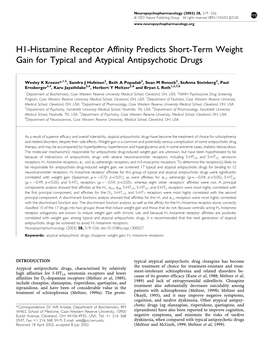 H1-Histamine Receptor Affinity Predicts Short-Term Weight Gain for Typical and Atypical Antipsychotic Drugs