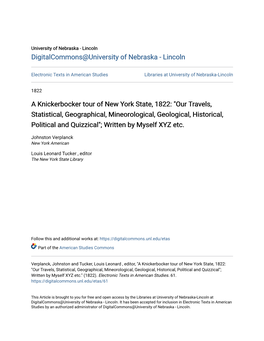 A Knickerbocker Tour of New York State, 1822: "Our Travels, Statistical