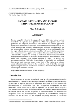 Income Inequality and Income Stratification in Poland