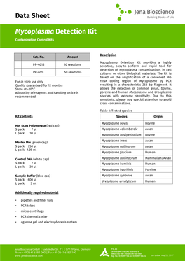 Data Sheet Mycoplasma Detection