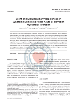 Silent and Malignant Early Repolarization Syndrome Mimicking Hyper-Acute ST Elevation Myocardial Infarction