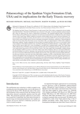 Palaeoecology of the Spathian Virgin Formation (Utah, USA) and Its Implications for the Early Triassic Recovery