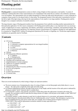 Floating Point - Wikipedia, the Free Encyclopedia Page 1 of 12 Floating Point