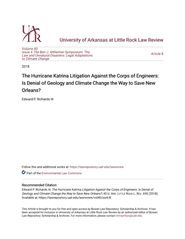 The Hurricane Katrina Litigation Against the Corps of Engineers: Is Denial of Geology and Climate Change the Way to Save New Orleans?