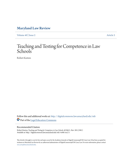 Teaching and Testing for Competence in Law Schools Robert Keeton