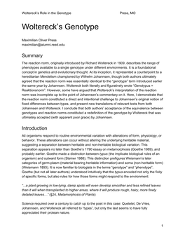 Woltereck's Genotype