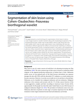 Segmentation of Skin Lesion Using Cohen–Daubechies–Feauveau Biorthogonal Wavelet