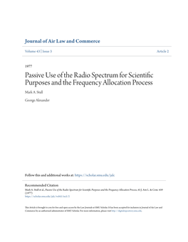 Passive Use of the Radio Spectrum for Scientific Purposes and the Frequency Allocation Process Mark A