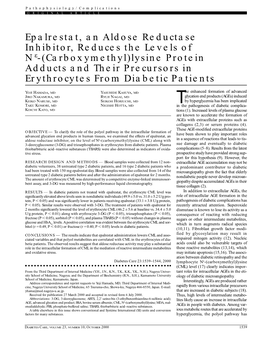 Epalrestat, an Aldose Reductase Inhibitor, Reduces the Levels of Nε-(Carboxymethyl)Lysine Protein Adducts and Their Precursors in Erythrocytes from Diabetic Patients